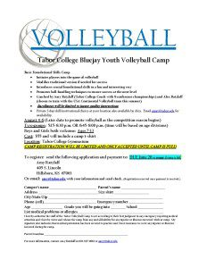 Tabor College Volleyball Camp brochure