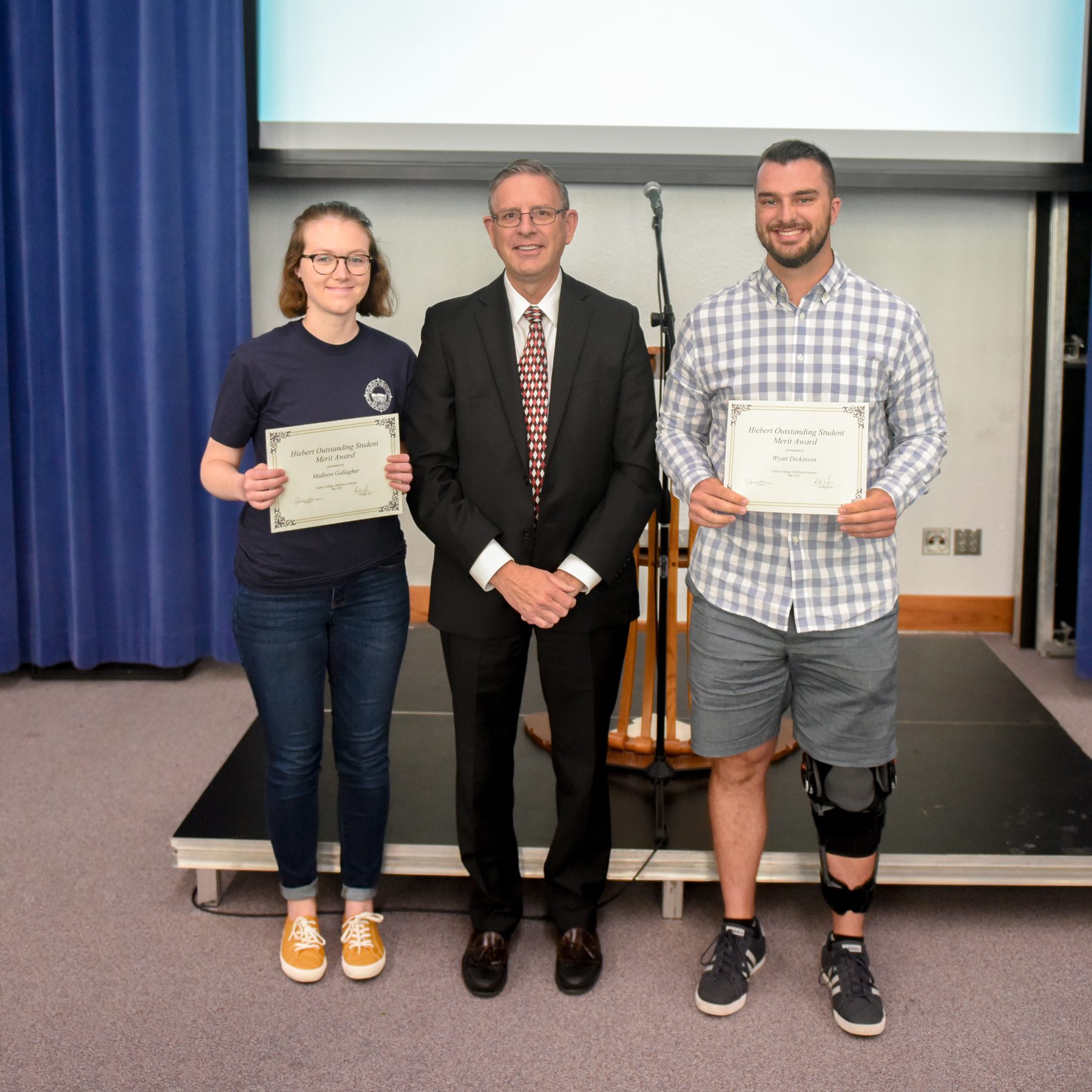Kornelius Hiebert Outstanding Student Merit Award winner Madison Gallagher and Wyatt Dickinson
