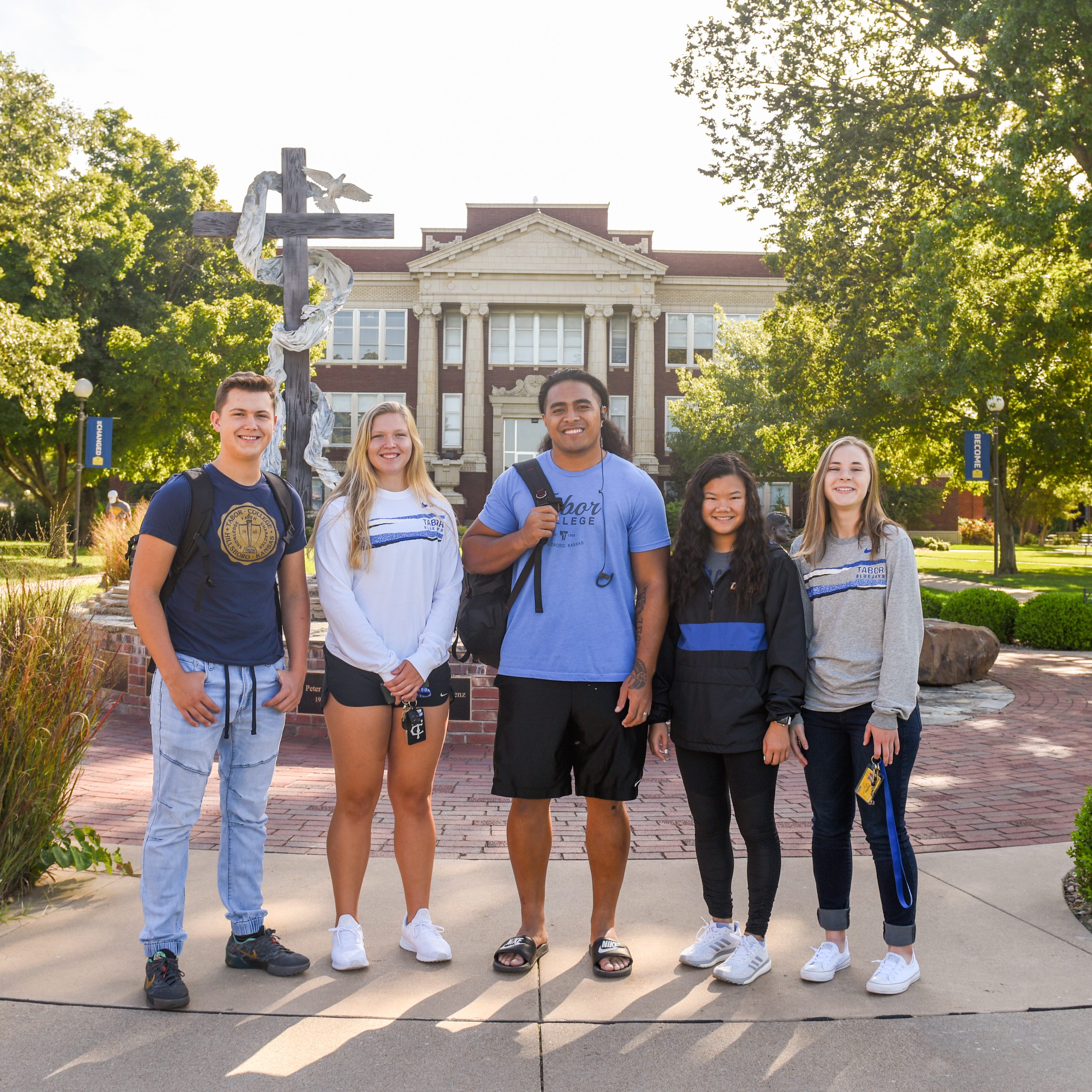 Students standing in front of Lohrenz building