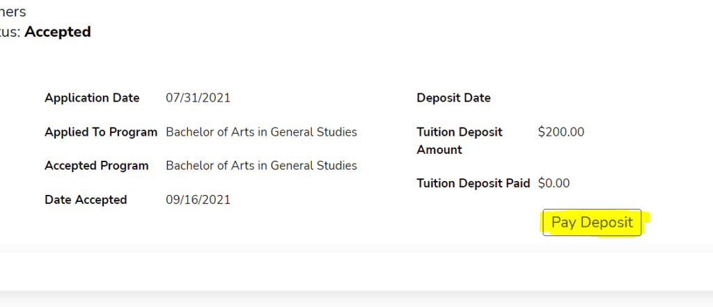 Tabor Admissions Deposit form