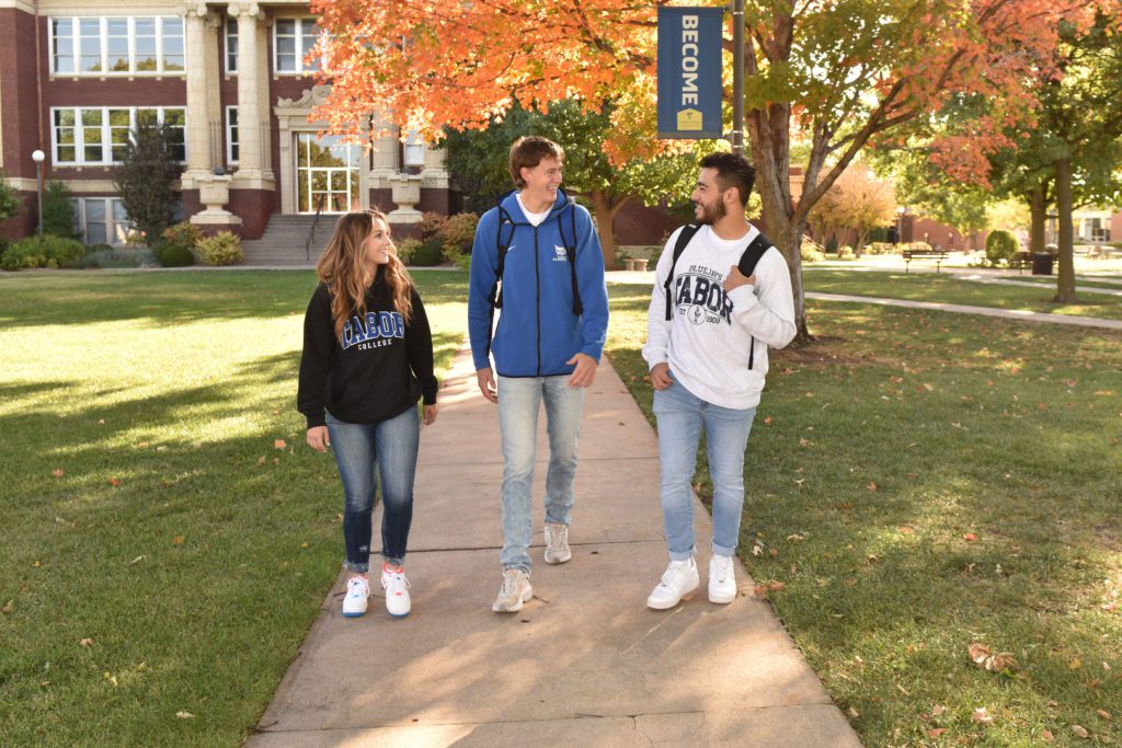 Tabor students walking on campus