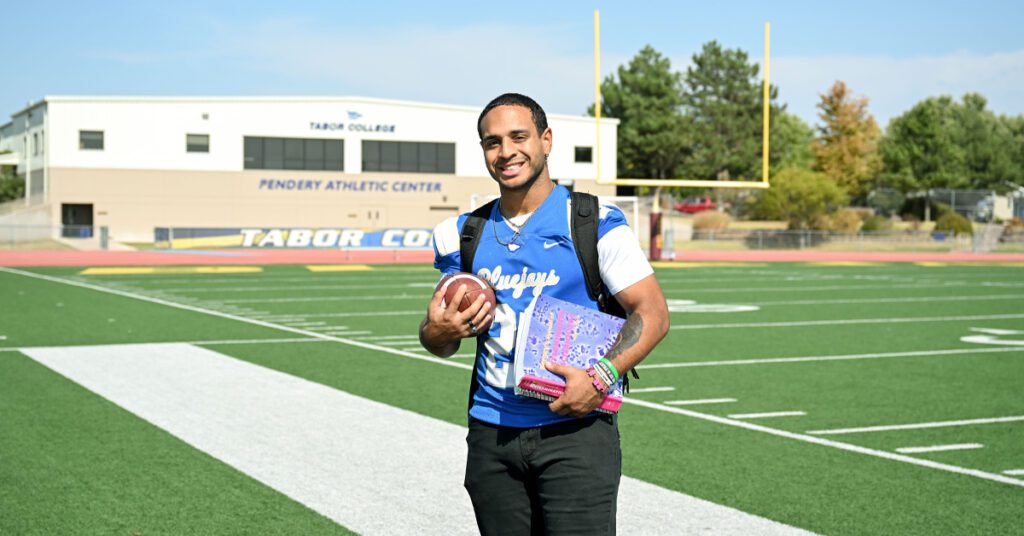 Moises Haynes on Tabor College football field