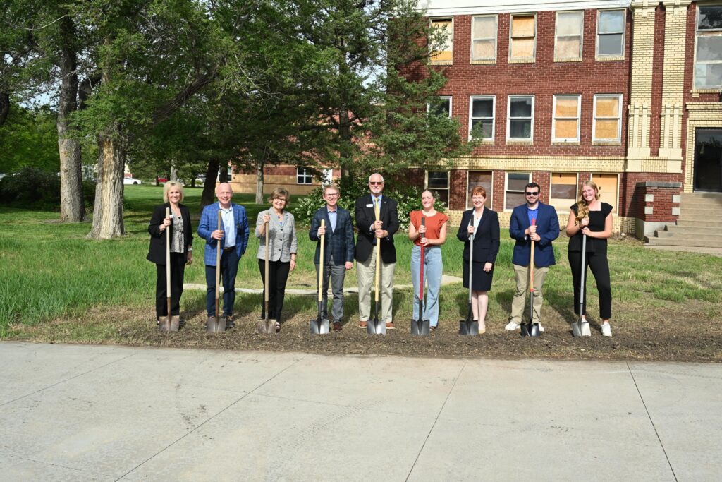 Groundbreaking for Tabor's Business & Entrepreneurship Center featuring campus personnel, students, and local community members
